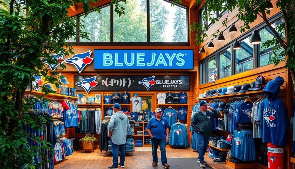 A bustling outdoor gear shop nestled amidst a lush, verdant landscape, its facade adorned with vibrant signage and displays showcasing the latest Bluejays-branded merchandise. Customers browse through racks of high-quality apparel, accessories, and souvenirs, all meticulously curated to cater to the passionate Bluejays fanbase. Warm, diffused lighting creates a welcoming atmosphere, while large windows offer glimpses of the surrounding natural scenery. The shop's layout is streamlined and inviting, guiding visitors effortlessly through the diverse selection of official team gear and memorabilia. This is the ultimate destination for Bluejays enthusiasts seeking to show their team pride and outfit themselves for the next big game. A bustling outdoor gear shop nestled amidst a lush, verdant landscape, its facade adorned with vibrant signage and displays showcasing the latest Bluejays-branded merchandise. Customers browse through racks of high-quality apparel, accessories, and souvenirs, all meticulously curated to cater to the passionate Bluejays fanbase. Warm, diffused lighting creates a welcoming atmosphere, while large windows offer glimpses of the surrounding natural scenery. The shop's layout is streamlined and inviting, guiding visitors effortlessly through the diverse selection of official team gear and memorabilia. This is the ultimate destination for Bluejays enthusiasts seeking to show their team pride and outfit themselves for the next big game.