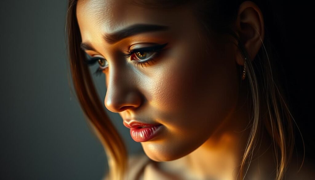 A close-up portrait of Ariana Grande, her face etched with heartache and sorrow. She stands before a somber, muted backdrop, her eyes glistening with unshed tears. Soft, warm lighting casts a pensive glow, accentuating the delicate features of her face. Her expression conveys a profound sense of disappointment and longing, as she delivers an impassioned, yet restrained statement to her devoted fans. The image captures the emotional weight of her words, the weight of her heart, as she grapples with the bittersweet reality of missing a cherished premiere.