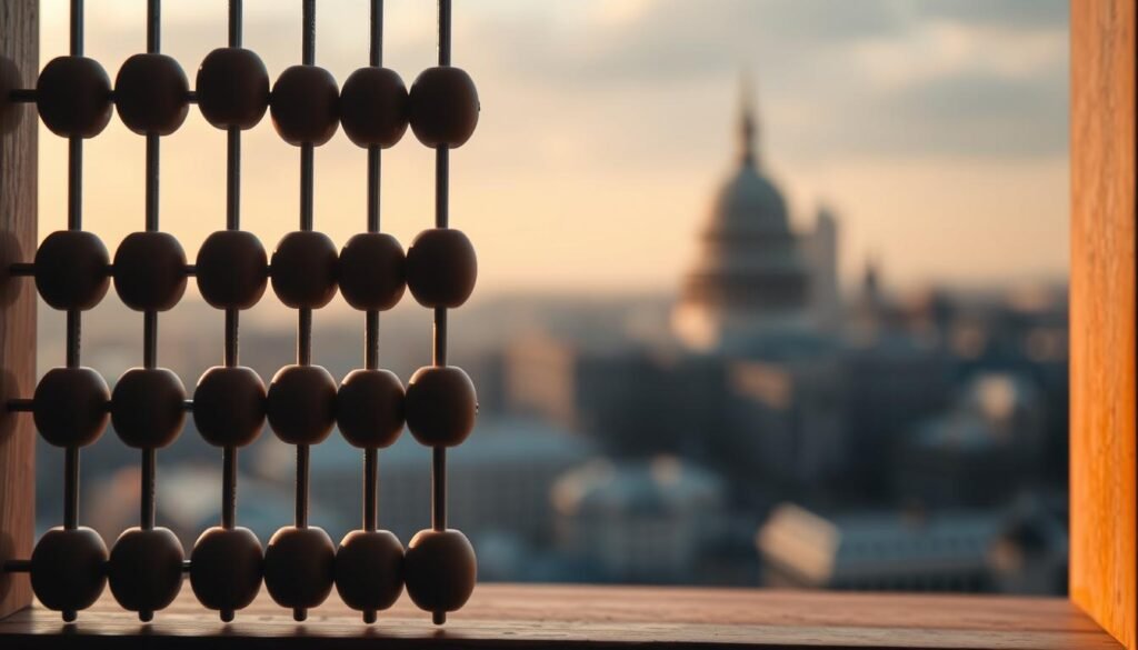 A detailed snapshot of an abacus board, capturing the dynamic interplay between leadership favorability and electability metrics. The foreground showcases the abacus beads meticulously positioned, representing shifting public sentiment. The middle ground features a subtle chiaroscuro effect, highlighting the nuanced balance of power. In the background, a sense of depth and perspective is created through a soft, blurred cityscape, alluding to the broader political landscape. The overall mood evokes a thoughtful, data-driven analysis, inviting the viewer to contemplate the complex dynamics shaping the political landscape.