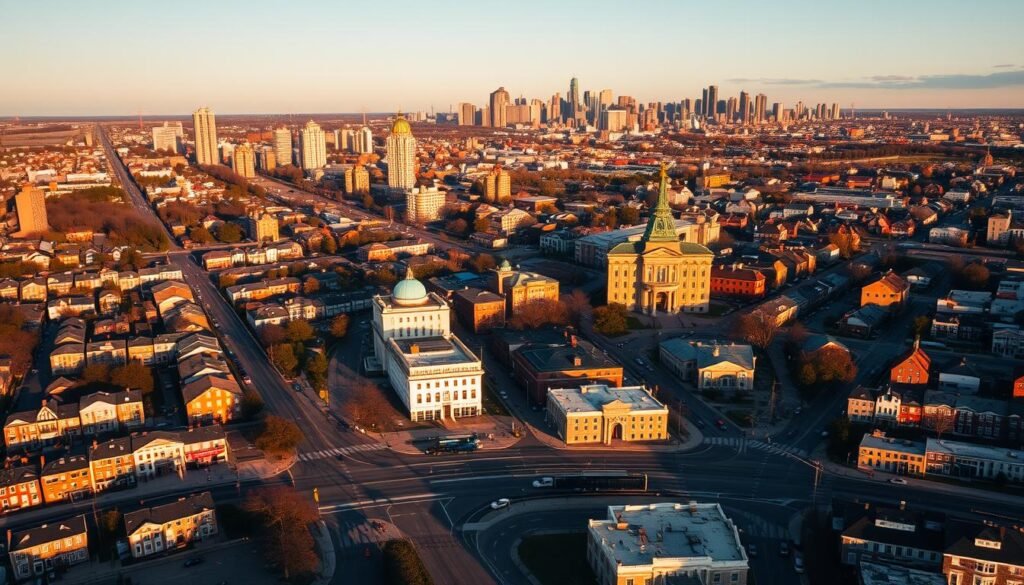 A high-resolution aerial panoramic view of the boroughs of Dorval, Côte-Saint-Luc, and Montreal West, with their distinct urban landscapes and landmarks clearly visible. The scene is bathed in warm, golden-hour lighting, casting long shadows across the streets and buildings. The foreground features busy intersections and transit hubs, with vehicles and pedestrians navigating the urban environment. The middle ground showcases the diverse architectural styles of the neighborhoods, from residential townhouses to commercial high-rises. In the background, the skyline of downtown Montreal rises, creating a striking contrast between the local boroughs and the larger metropolitan area. The overall mood is one of civic engagement, with a sense of the importance of these key municipal elections. A high-resolution aerial panoramic view of the boroughs of Dorval, Côte-Saint-Luc, and Montreal West, with their distinct urban landscapes and landmarks clearly visible. The scene is bathed in warm, golden-hour lighting, casting long shadows across the streets and buildings. The foreground features busy intersections and transit hubs, with vehicles and pedestrians navigating the urban environment. The middle ground showcases the diverse architectural styles of the neighborhoods, from residential townhouses to commercial high-rises. In the background, the skyline of downtown Montreal rises, creating a striking contrast between the local boroughs and the larger metropolitan area. The overall mood is one of civic engagement, with a sense of the importance of these key municipal elections.