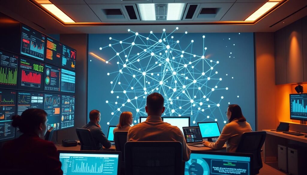 A sophisticated digital control room, its panels alive with data visualizations and communication channels. In the foreground, a team of dedicated volunteers coordinating outreach and organizing efforts, their faces lit by the glow of screens. In the middle ground, a web of interconnected digital networks, pulsing with the flow of information and ideas. The background fades into a sleek, modern office space, where strategic decisions are made and the machinery of the liberal movement hums with efficient precision. Warm lighting illuminates the scene, conveying a sense of focused purpose and methodical organization. The overall atmosphere is one of technocratic prowess, where the liberal agenda is advanced through a well-oiled digital machine.